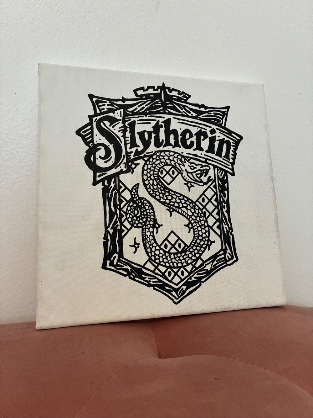Slytherin Crest Canvas Wall Art - Black and White
